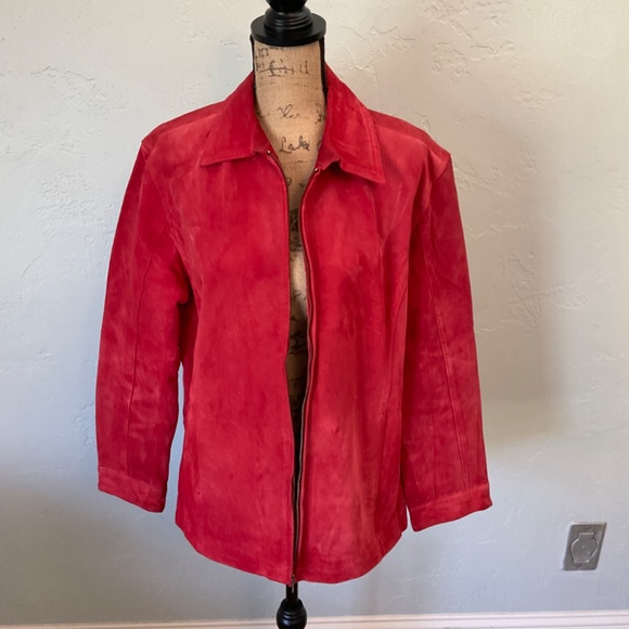 Chico's Red Suede Jacket coat zip bomber jacket plus size  XL/16 zip leather - Picture 10 of 15